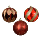 Decoris Shatterproof Bauble 10cm - Christmas Red with Glitter (3 Assorted )
